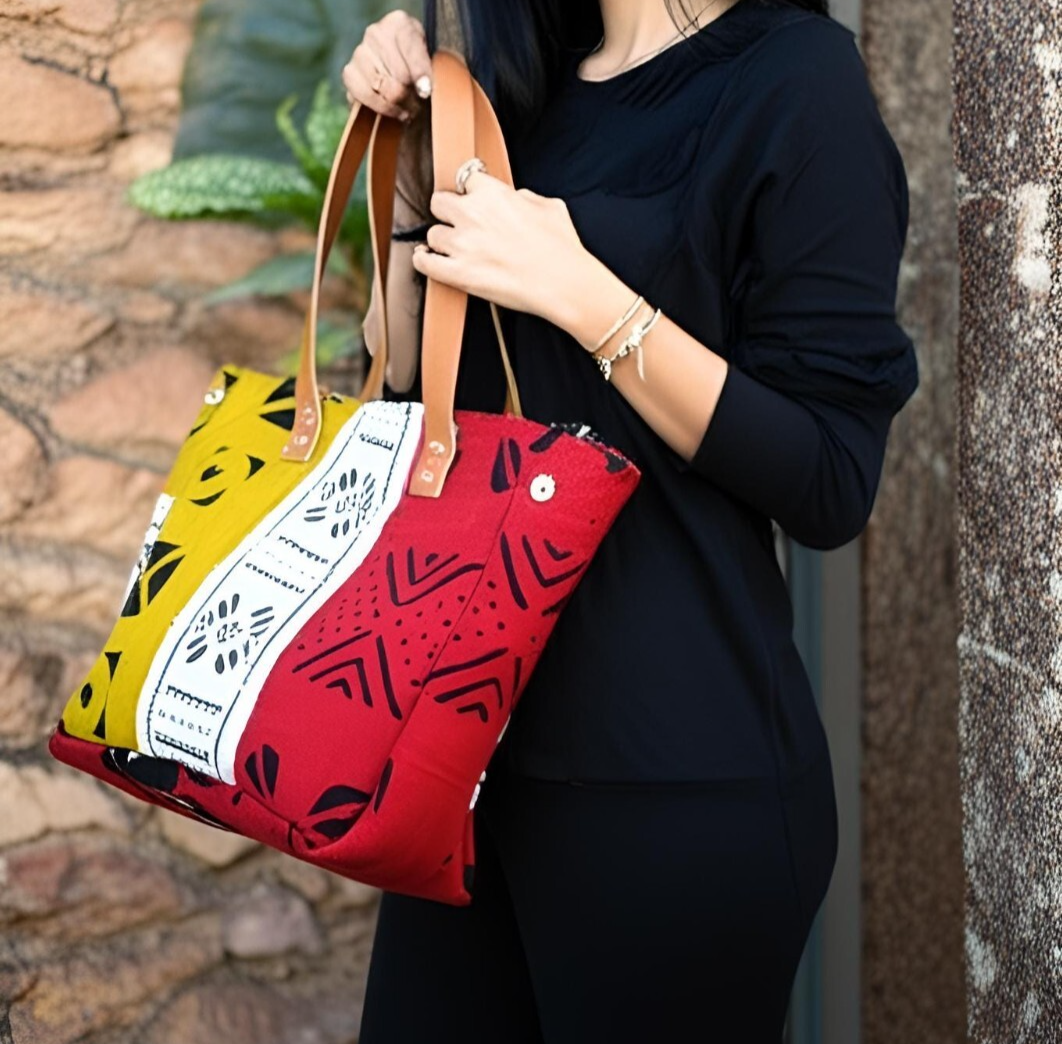 Handmade African Bogolan Tote Bag – Colorful Mudcloth Shoulder Bag