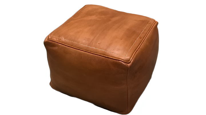 Square Brown Leather Pouf, Ottoman Leather Bench Handmade Square Pouf Brown