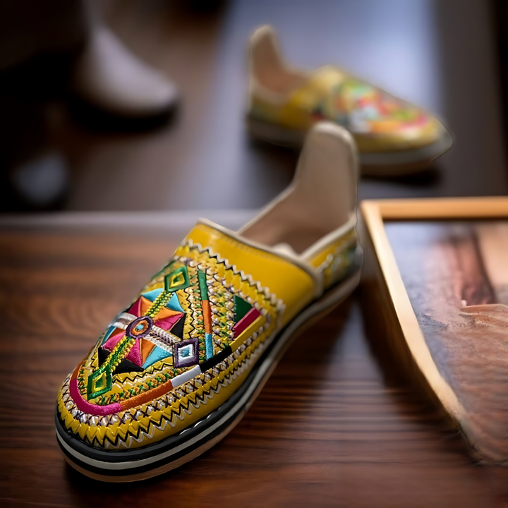 Handmade Berber Leather Shoes – Embroidered Slip-Ons | Ethnic Footwear for Women