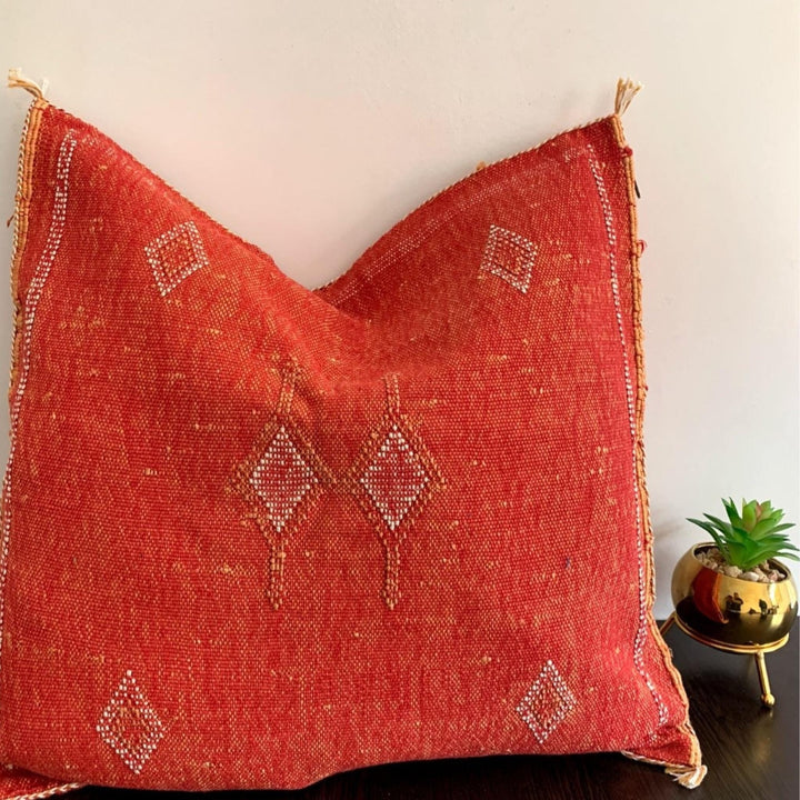 Red Cactus Silk Moroccan Sabra Pillow Cover, Living Room Pillow Case 19"x19" 