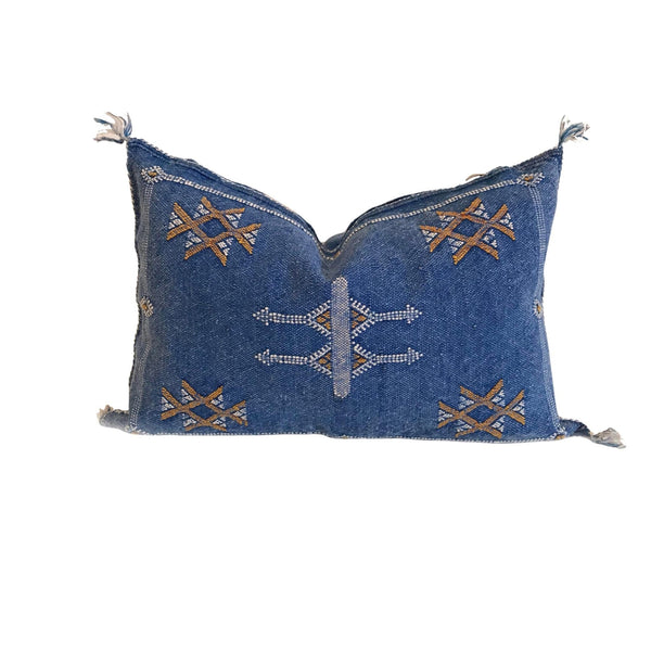 Moroccan Cactus Silk Pillowcase 21"x13", Lumbar Blue Cactus Silk Cushion