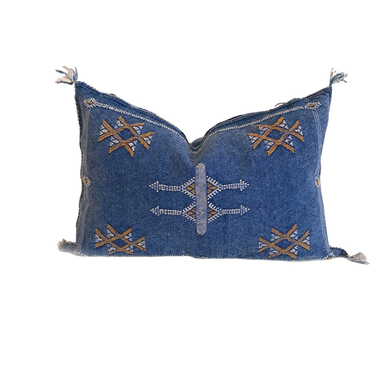 Moroccan Cactus Silk Pillowcase 21"x13", Lumbar Blue Cactus Silk Cushion