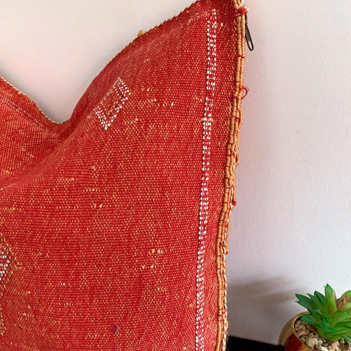 Red Cactus Silk Moroccan Sabra Pillow Cover, Living Room Pillow Case 19"x19" 