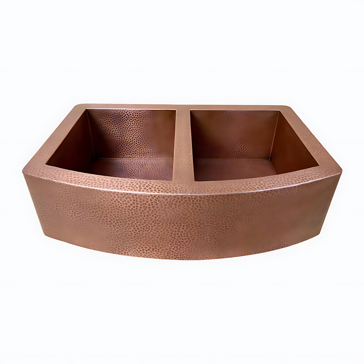 Double-Bowl Hammered Copper Farmhouse Kitchen Sink Copper Double Basin Sink