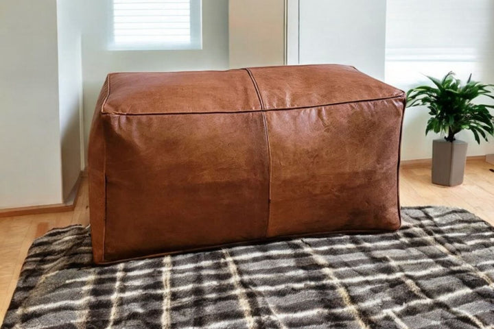 Rectangular Leather Bench Large Leather Ottoman Pouf, Ottoman Footstool Unfilled