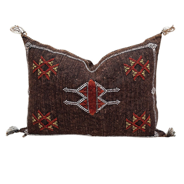 Lumbar Chocolate 21"x13 Moroccan Cactus Silk decorative Pillow | Handcrafted