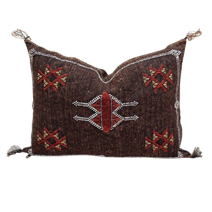 Lumbar Chocolate 21"x13 Moroccan Cactus Silk decorative Pillow | Handcrafted
