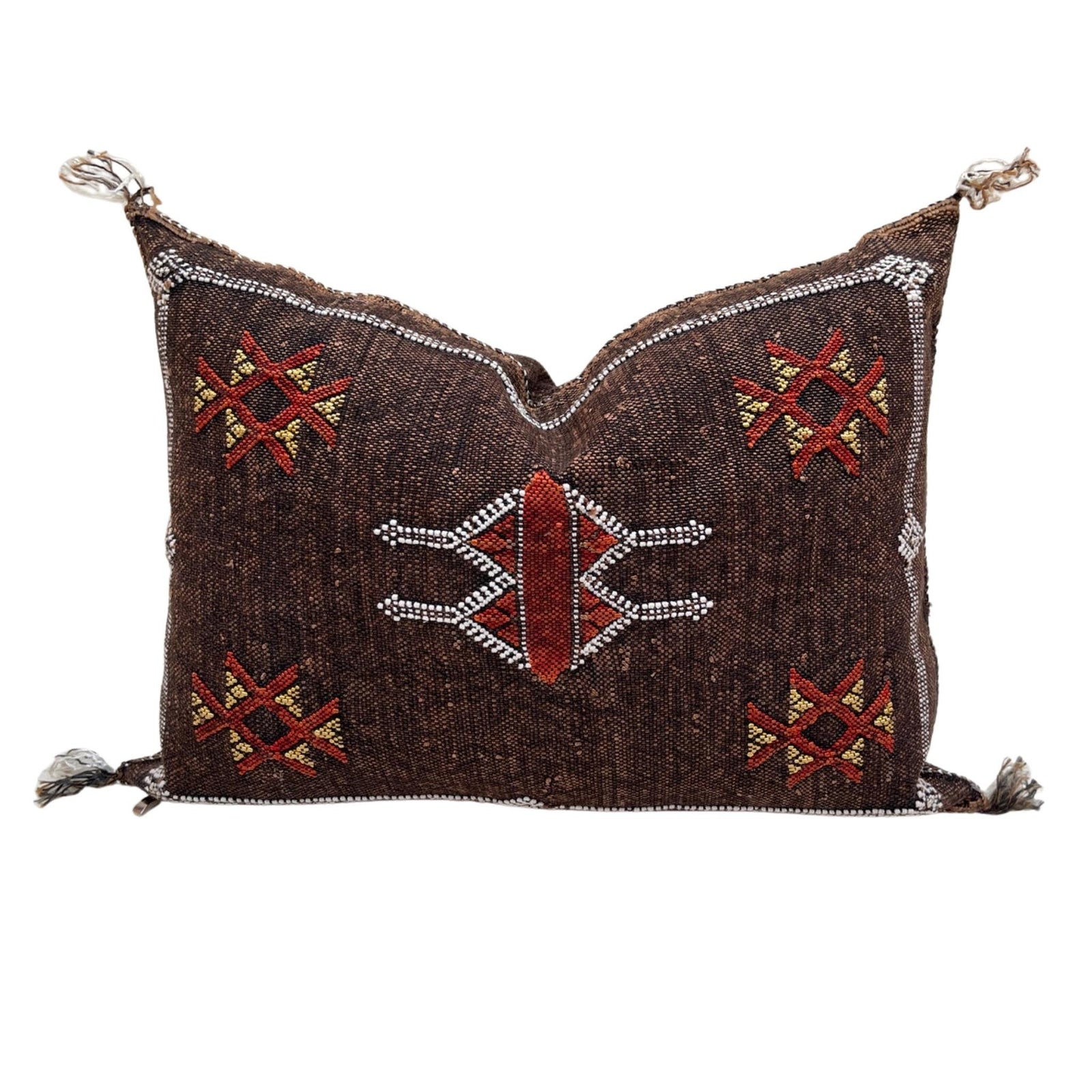 Lumbar Chocolate 21"x13 Moroccan Cactus Silk decorative Pillow | Handcrafted