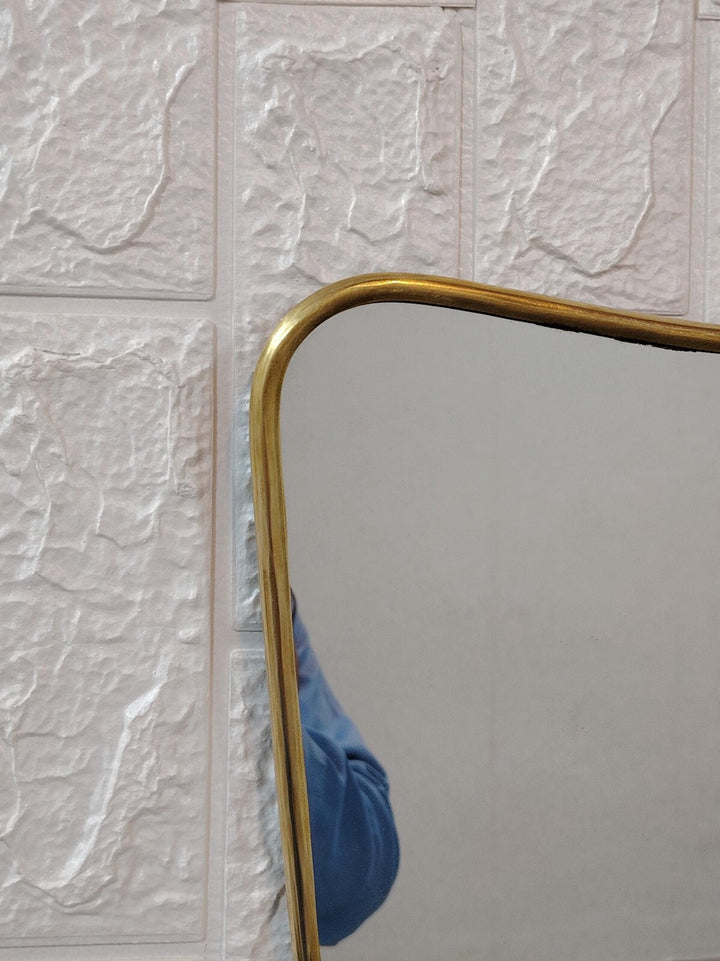 Curved Brass Mirror Irregular Butterfly Wall Mirror, Antique Gold Bathroom Style