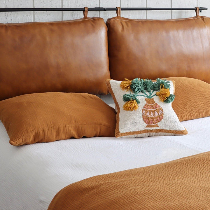 Genuine Leather Headboard Cover, Brown Bed Frame Headboard Cushion