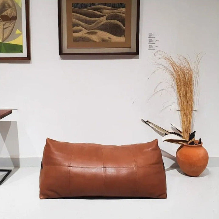 Handmade Genuine Pyramid Beanbag Leather Cover – Decorative Brown Pillow Cushion