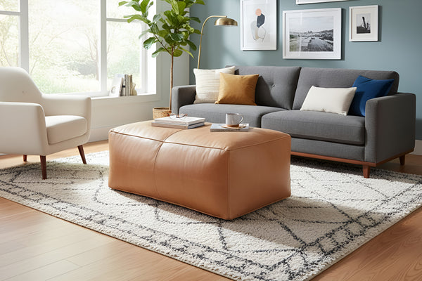 Rectangular Leather Bench - Large Footstool