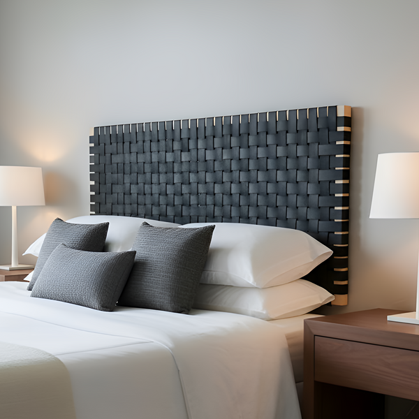 Black Leather Strap Headboard | Handwoven Leather Wall Art