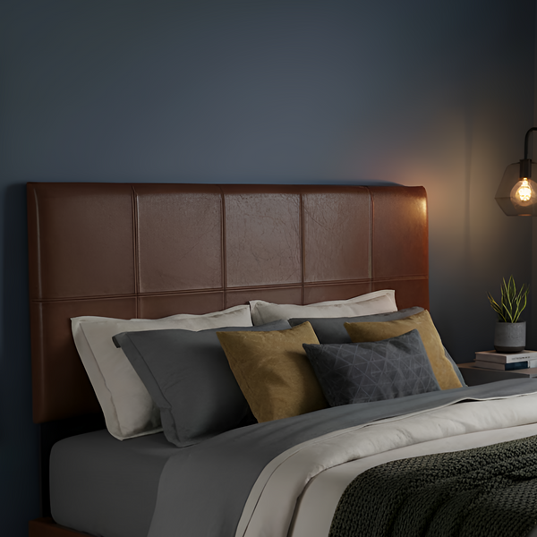 Smooth Cognac Leather Headboard | Segmented Mid-Century Design