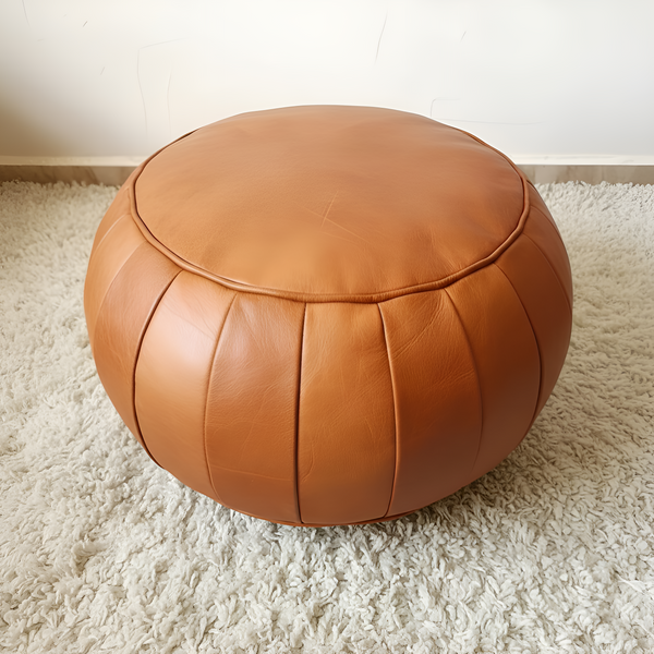 Striped Ottoman Leather Bench, Round Stool