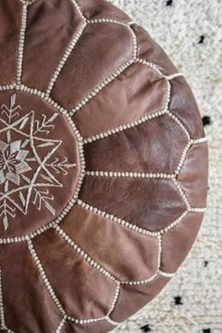 Dark brown moroccan leather pouf - moroccan furniture - boho leather pouf - moroccan art - moroccan pouf seating - bohemian pouf stool