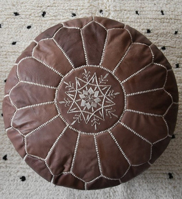 Dark brown moroccan leather pouf - moroccan furniture - boho leather pouf - moroccan art - moroccan pouf seating - bohemian pouf stool