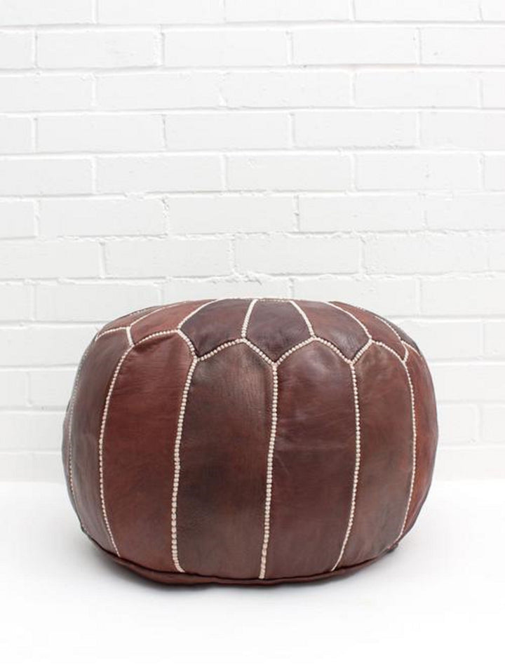 Dark brown moroccan leather pouf - moroccan furniture - boho leather pouf - moroccan art - moroccan pouf seating - bohemian pouf stool