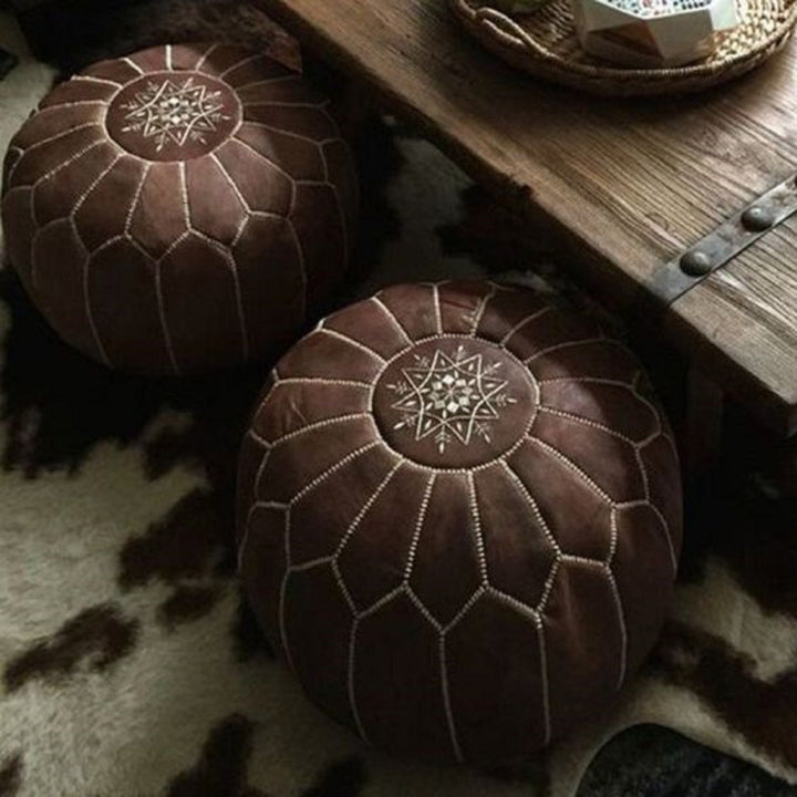 Dark brown moroccan leather pouf - moroccan furniture - boho leather pouf - moroccan art - moroccan pouf seating - bohemian pouf stool