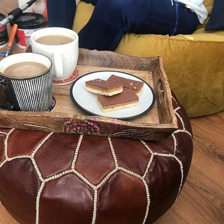 Dark brown moroccan leather pouf - moroccan furniture - boho leather pouf - moroccan art - moroccan pouf seating - bohemian pouf stool