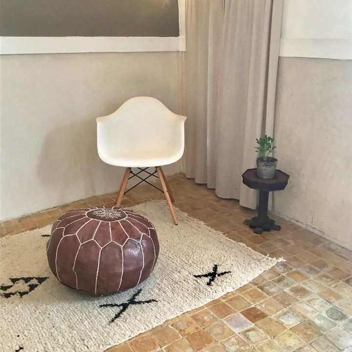 Dark brown moroccan leather pouf - moroccan furniture - boho leather pouf - moroccan art - moroccan pouf seating - bohemian pouf stool