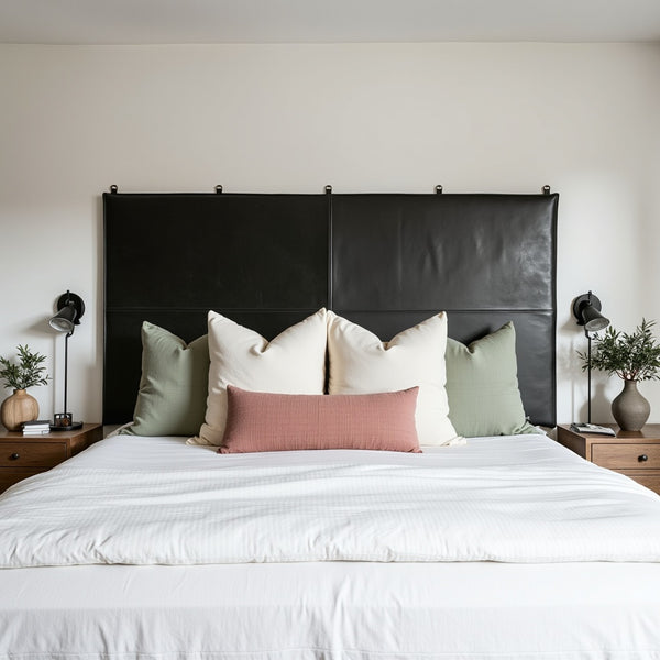 Black Nomad Leather Strap Headboard | Wall Mounted